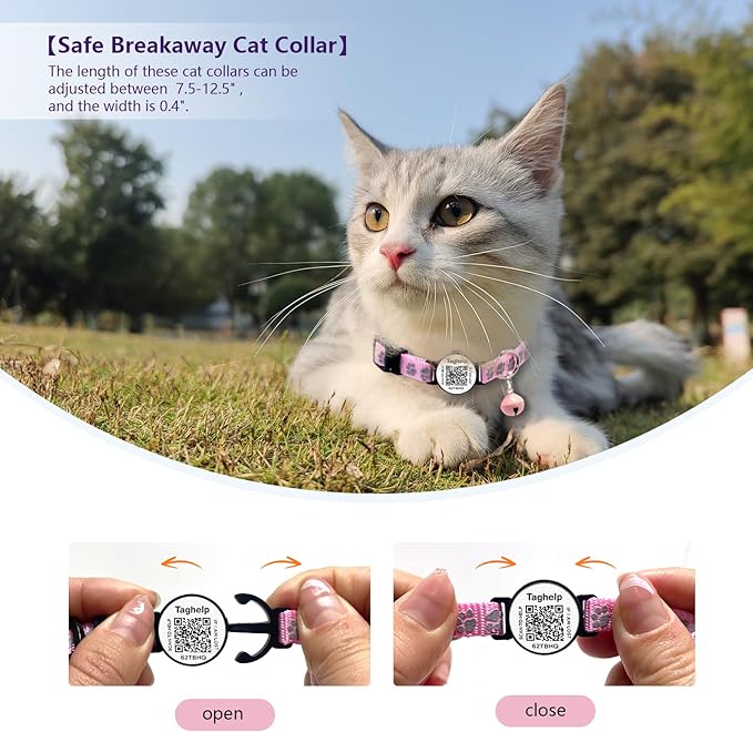 Smart QR Code Cat Collar 2-Pack - Digital Pet ID Tag with Breakaway Safety Design, Reflective Strips & Adjustable Fit for Lost Cat Recovery (Red & Green)