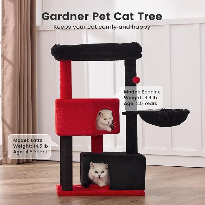 Gardner Pet 41" Tall Cat Tree for Medium-Large Cats, Heavy Duty Cat Trees Towers with 2.8in Posts & Washable Top Perches