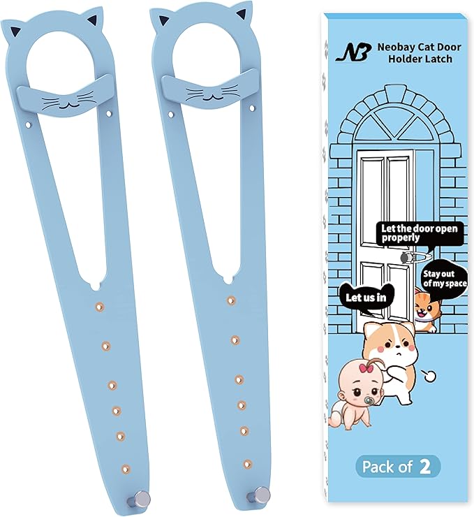 Neobay Cat Door Latch, 7 Sizes Adjustable Cat Door Holder Latch to Keep Dog Out of Litter Box, No-Drill Alternative of Pet Gates and Interior Cat Door, Plastic