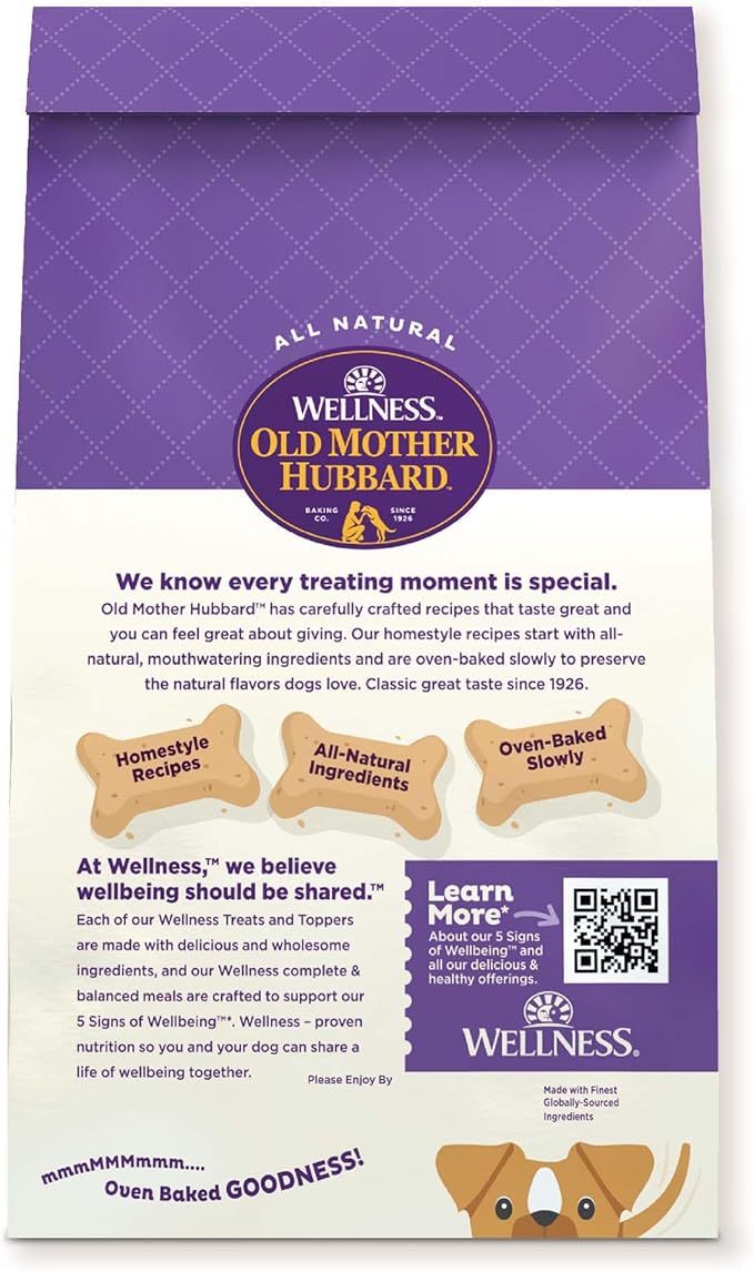 Wellness Old Mother Hubbard P-Nuttier 'N Nanners Dog Biscuits, Natural, Training Treats, Peanut Butter & Banana Flavor, Mini Size, (1 Pound Bag)