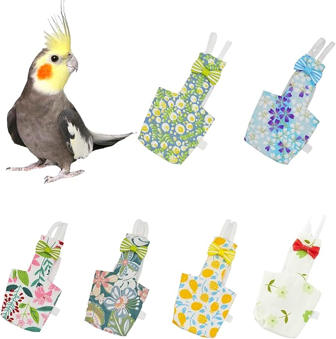 6-Piece Bird Diaper Set for Parrots, Reusable Protective Flight Suits with Waterproof Inner Layer, Washable Urine Wet Suit for Cockatiel, Parakeet, Budgie, and Small Birds (L)
