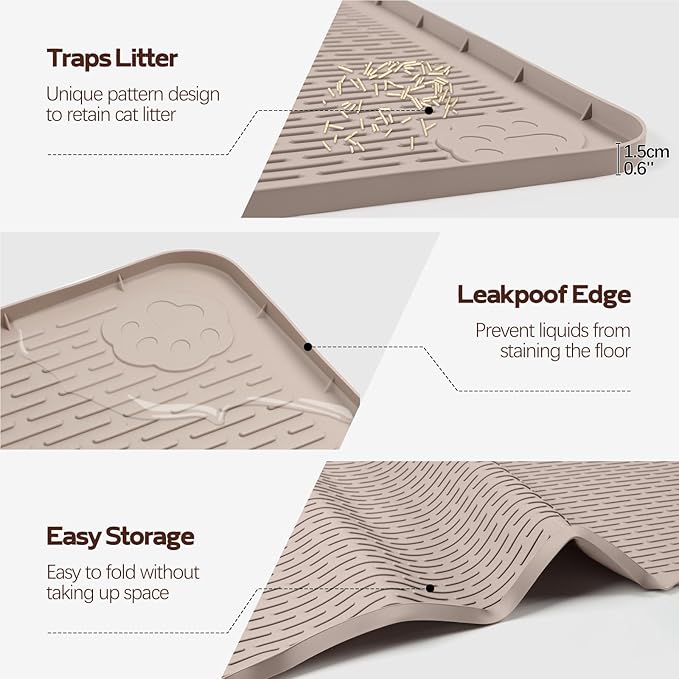 Cat Litter Mat, XXL Extra Large 70" x 45" Silicone Mat Litter Trapping Mat for Scatter Control, Soft on Kitty Paws, Easy to Clean (Khaki)