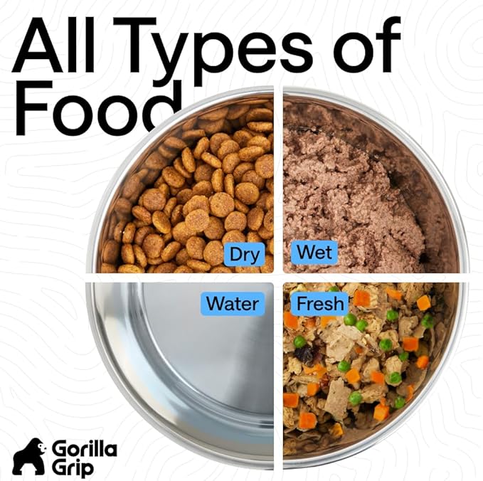 GORILLA GRIP Dog Bowls, Food Grade 304 Stainless Steel, Holds 2 Cups Each (16 fl oz) Food and Water Bowl for Feeding Dogs and Cats, Dishwasher Safe, Rust Resistant, BPA Free Rubber Base Set of 2 Pink