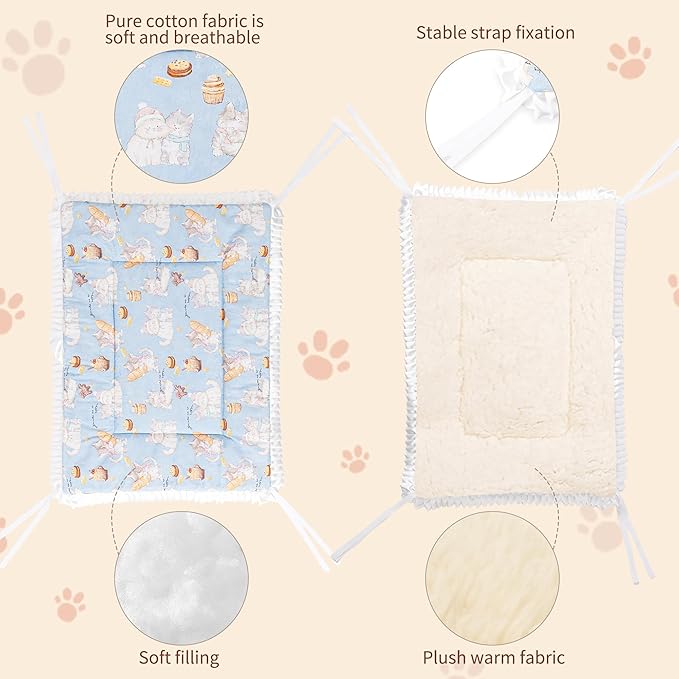 2PCS Reversible Silent Cat Bed Self Warming Pet Pad Thin Style Mat Washable Cushion Pad, Pad for Window Perch Outdoor Cat Houses, for Cats, Small Dogs, Rabbits, Non Electric,(Blue Kitten,XS)