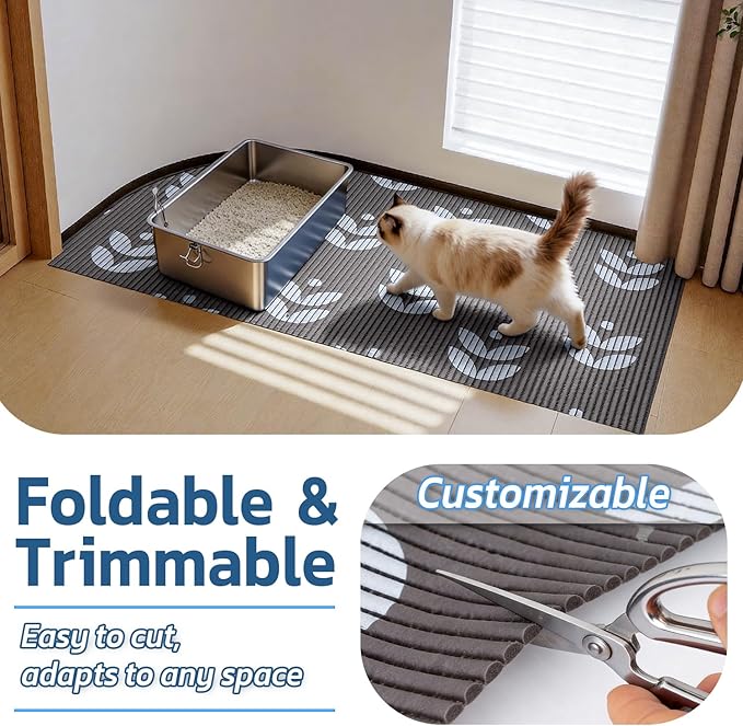 Extra Large Cat Litter Mat, 40x25 Inch Trimable & Soft Foam Pad, Leak-Proof & Non-Slip Bottom, Machine Washable for Easy Clean, Scatter Control Litter Trapper (Chocolate Leaf)