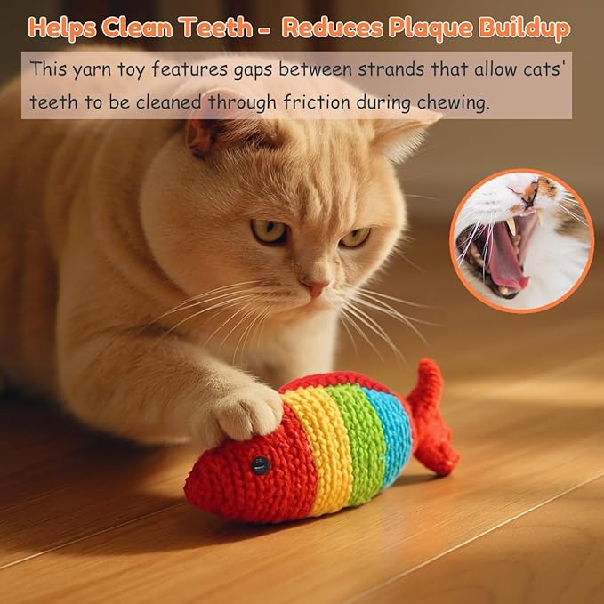 Cat Toys with Catnip & Bell Soft Natural Cat Nip Toys for Indoor Cats Hand Crocheted Interactive Kitten Fish Toys
