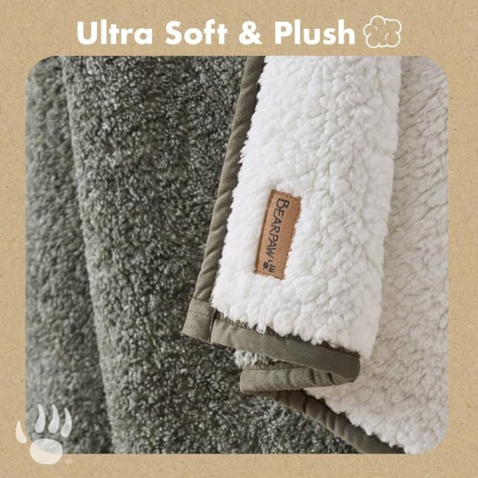 BEARPAW Sherpa Throw Blanket - Ultra Soft Plush Warm Reversible Fluffy Blanket for Bed Couch Sofa & Living Room Decor, House Decor, Room Decor Gifts for Women - 50"x70", Gray (Valley) (Green)