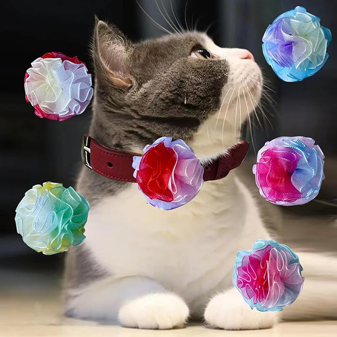 Dog Collar Flowers Accessories, 6 Pack Flower Charms for Dog & Cat Collars, Elastic Slide-On Decorative Flowers for Pet Collars