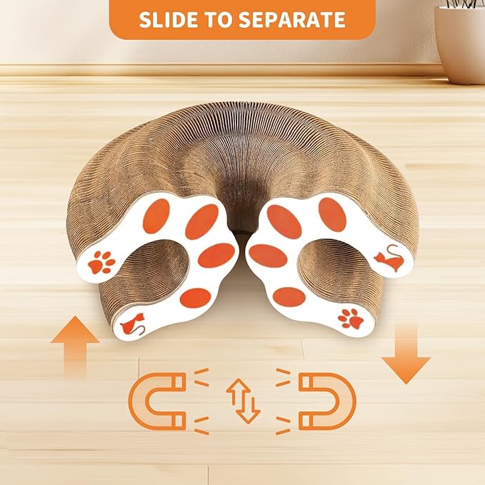 Collapsible Cats Cardboard Scratcher, Interactive Cat Toys for Indoor Cats, Scratch Pad Shape Shifting Ball Track with Bell, Magic Organ Cat Toy for Chase & Scratch Paw Toys for Kitties Paw