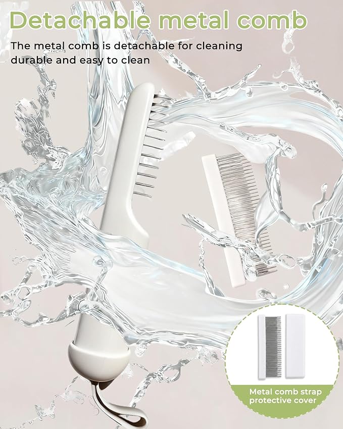 3-in-1 Cat Comb for DeShedding with Built-in Lint Roller Pet Hair Remover Suitable for Travel Undercoat Brush for Indoor Cats Metal Dematting Grooming Tool for Detangling Matted or Knotted Fur