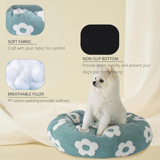 23 Inch Calming Dog Bed for Small Dogs Cats, Kitty Puppy Round Anti-Anxiety Warm Bed, Soft Cozy Anti-Slip Donut Washable Pet Bed, Fits up to 30 lbs Pets