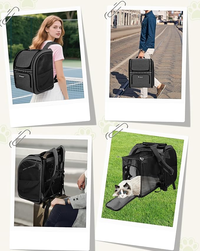 Expandable Cat Carrier Backpacks with Breathable Mesh, Pet Carrier Backpack for Cats Small Dogs Puppies Up to 20 Lbs, Dog Carrier Backpack Great for Travel/Hiking/Camping/Outdoor-Black