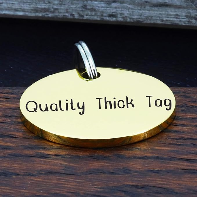 Ultra Joys Personalized Dog Tags for Pets - Durable Stainless Steel Customizable Dog Cat ID Tags - Dog Tags for Safety Optional Engraved on Both Sides -Round Shape Dog Tag Large Size, Gold
