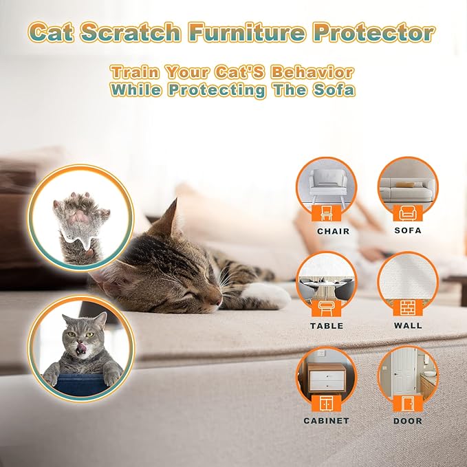 20pack Cat Scratch Deterrent Tape, Cat Scratch Furniture Protector, Clear Double Sided Anti Scratching Sticky Tape Couch Protector for Cats Training Tape, Cat Repellent for Furniture