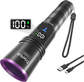 365nm Black Light Flashlight, UV Flashlight Rechargeable with LCD Display, Powerful Ultraviolet Lights for Pet Urine Detection, Resin Curing, Rockhounding, Scorpion, Uranium Glass, A/CLeak