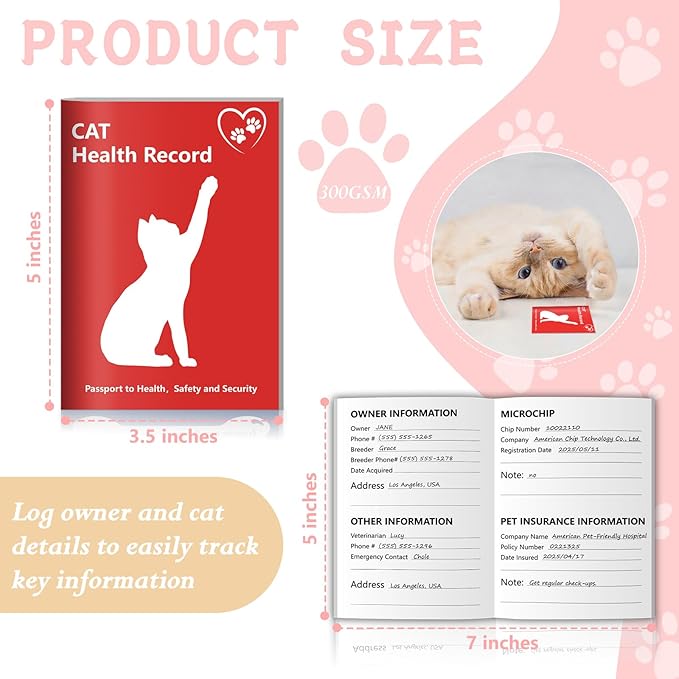 25 Pack Cat Health Record Booklets 12 Sheets Per Pack Kitten Shot Record Book Feline Health Records 5 * 3.5inch Cat Vaccination Records Book Cat Health Records for Pet Lovers Kitty Nursing Supplies