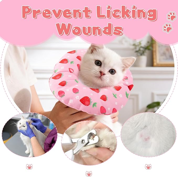 Cat Cone Collar Soft, Small Waterproof Cat Recovery Collar for Wound Healing After Surgery or Neutering Alternative to Elizabethan Collars Medical Neck Cone for Cats and Puppies, Pink