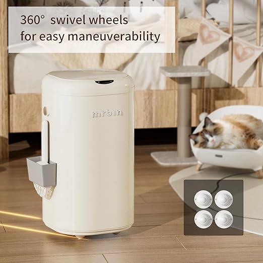 MRBIN Cat Litter Trash can Adsorption Metal, 30L / 7.9gal Automatic Absorbing Bag Diaper Pail, Garbage Bin with Wheels, cat Poop Odor Control Litter Box, Motion Sensor