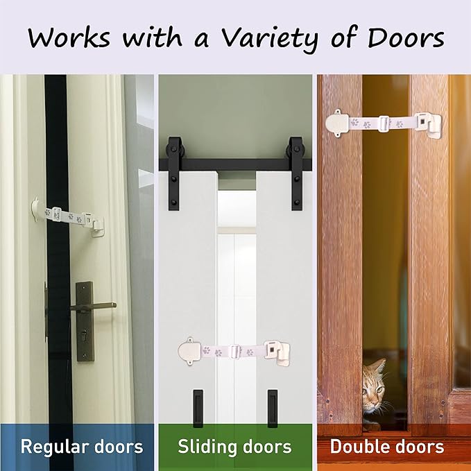 Neobay Adjustable Door Strap and Latch, Damage-Free Cat Door Latch to Keep Dog Out of Litter Box, Economical Alternative of Pet Gates, Basic with Stopper 1 Pack