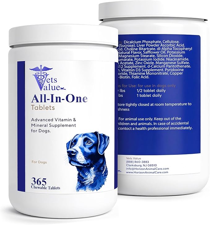 365-Day Multivitamin for Dogs, All-in-One Daily Supplement – Supports Joint Health, Immune Function, and Skin & Coat – Full Year Supply – Essential Vitamins & Minerals for Daily Wellness, All Breeds