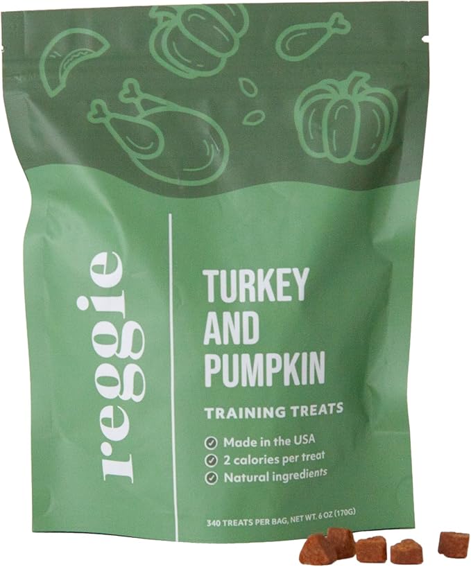 Reggie Dog Training Treats with Enrichment Toy | Turkey & Pumpkin Dog Treats + Forager Ball | Low-Calorie High-Protein Rewards | Mental Stimulation for Dogs | 340 Treats