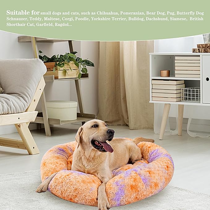 Calming Dog Bed for Big Dogs, 39'' Round Anti-Anxiety Warm Fluffy Plush Faux Fur Bed, Soft Anti-Slip Donut Washable Big Pet Bed, Cozy Big Dogs Bed, Fits up to 100 lbs Pets
