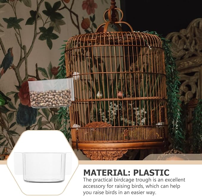 2pcs Bird Cage Food Feeder: Clear Thick Semicircle Seed Water Trough Cups - Small Animal Dish Container Box for Birds Pigeon Chicken, Transparent Cage Accessories, 4X3.2X2in
