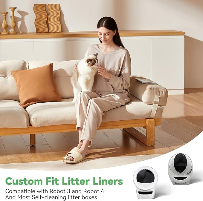 50 Pack Cat Litter Bags, Compatible with Litter Robot 3 and 4 Waste Bags, Thick Pre-Separated Heavy Duty Litter Box Liner Bags, 26.8" x 16.2"