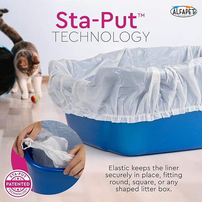 Alfapet Cat litter box liners, Elastic bags liners, 20 Count For Large, X-Large, Giant, Extra-Giant Size litterbox- With Sta-Put Technology for Firm, Easy Fit- Quick + Clever Waste Cleaners, Pack of 2