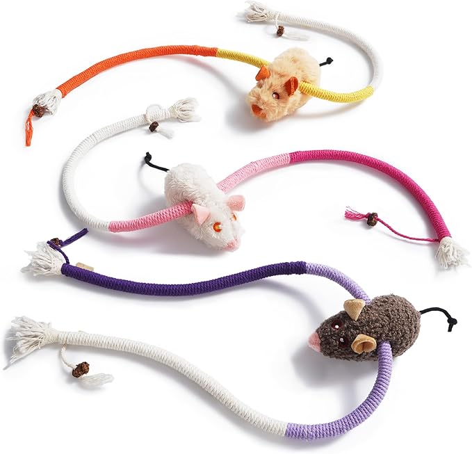 Cat Chew Ropes with Catnip Mouse, 3Pcs Cat Chew Toys for Large Cats Enrichment, 3-in-1 Catnip Toys Mouse & Strong Braided Ropes & Gall Fruits, Cats Teething Toys