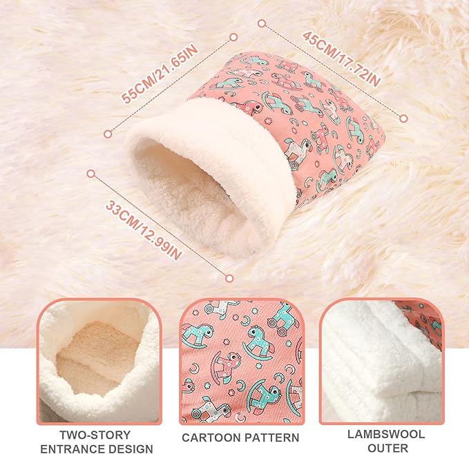 AMIITRY Cat Sleeping Bag, Self Warm Pet Bed Cave Bag for Indoor Cats, Cat Cave Bed 360° Wrap, 21.6 x 17.7X 12.9 Inches (Pink)
