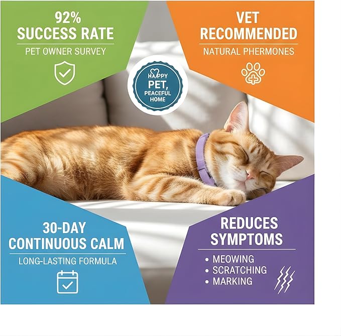 4-Pack Cat Calming Collar - 120 Days of Continuous Calm - Pheromone Anxiety Relief for Cats & Kittens - Reduces Scratching, Meowing & Urine Marking - Adjustable & Safe Waterproof Breakaway Design