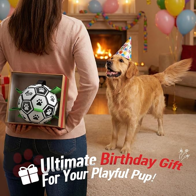 QDAN Dog Toys Extra Large Soccer Ball with Straps, Tug Toy, Water Toy, Durable Dogs Balls World Cup for Large（9 Inch）
