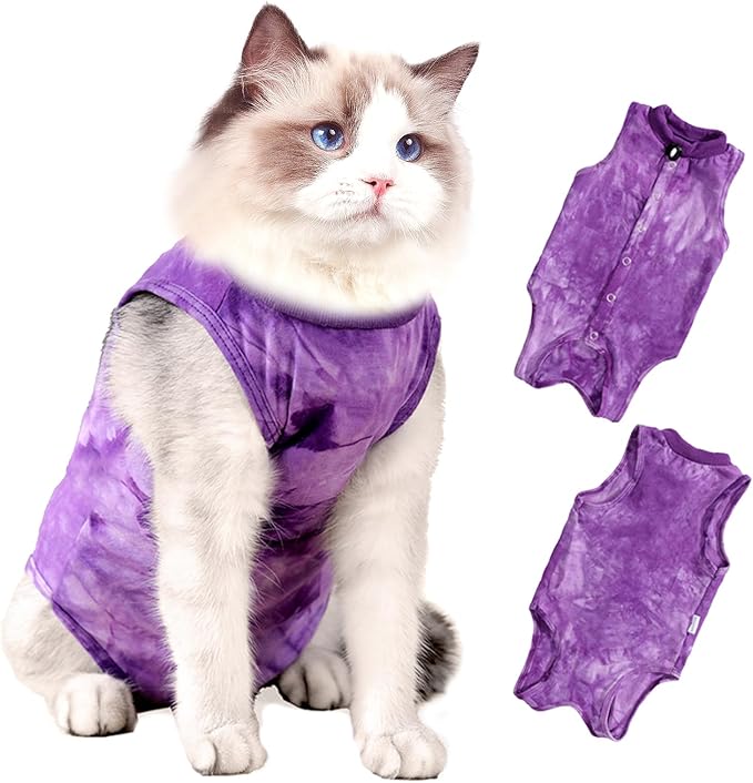 Cat Surgery Recovery Suit for Male and Female Cats, Anti-Licking Onesie After Spay & Neuter Surgery, E-Collar Alternative Tie Dye Outfit, Wound Protective Shirt
