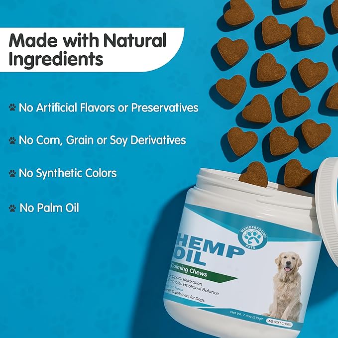 Wanderfound Pets - Calming Soft Chews for Dogs & Cats 5000mg - Anti-Separation Anxiety, Joint Pain, Stress Relief, Arthritis, Seizures, Chronic Pain Relief, Anti-Inflammatory