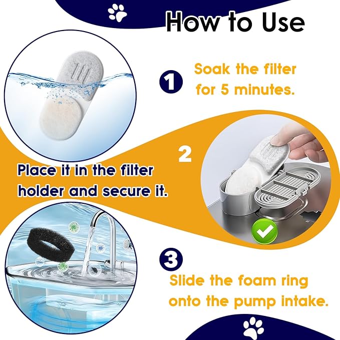 16+16 Pack Cat Water Fountain Filters Replacement Set Compatible with APAUK Stainless Steel 108oz/3.2L Pet Water Dispenser, Includes 16 Filters & 16 Sponges for 6-Month Supply