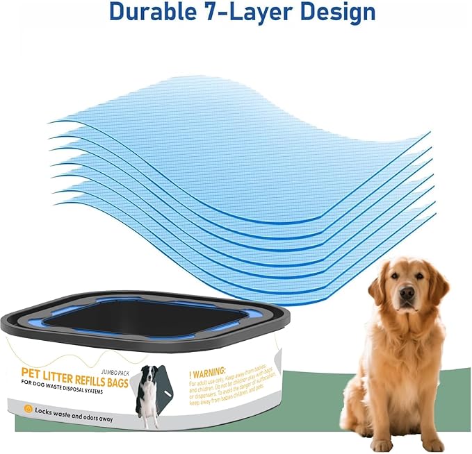 4 Pack 42 FT Jumbo Square Refills Disposal Bags Refill Compatible with Pet Dogs Genie Dog Waste Disposal System Pails, Ultimate Odor Control Dog Poop Bags