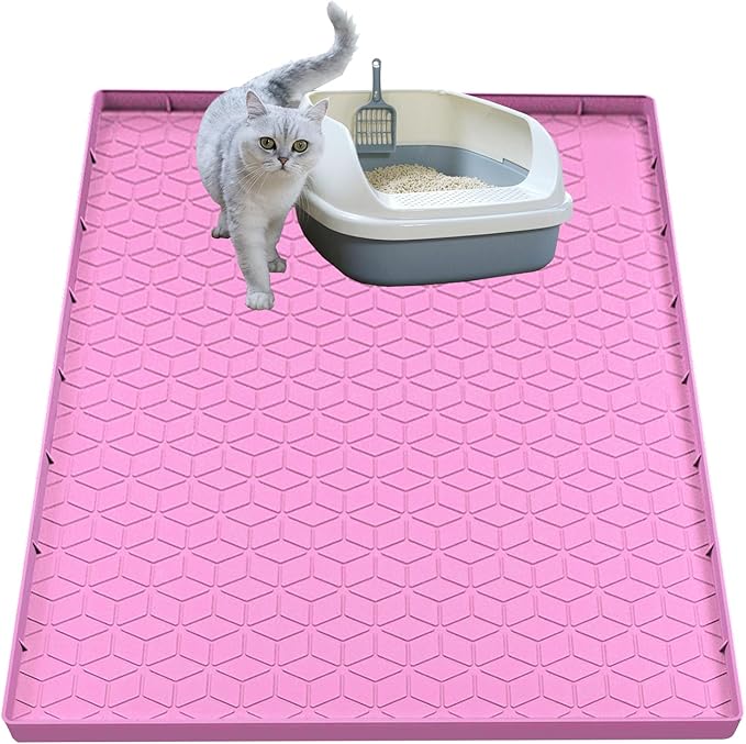 Cat Litter Mat, Silicone Large Cat Mat for Litter Box - 31x22 in, Waterproof & Non-Slip, Durable & Easy Clean, Pink