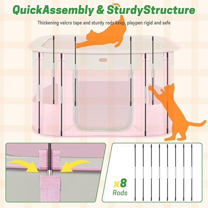 Foldable Pet Playpen - Cat & Puppy Playpen, Travel Dog Crate with Carrying Case, Cat Tent Dog Pen for Outdoor Camping Use