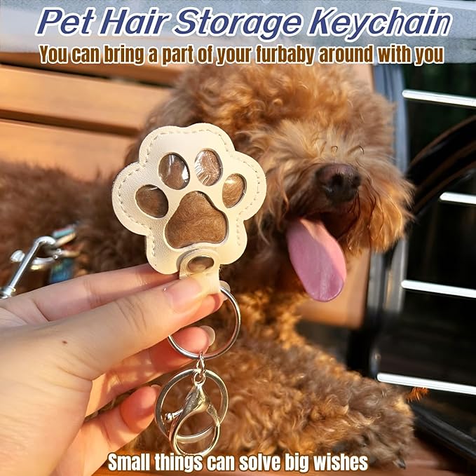 6 Packs Pet Hair Leather Keychain, Dog Cat Fur Storage Paw Keyring, Memorial Keepsake, Collar Bag Purse Key Charms