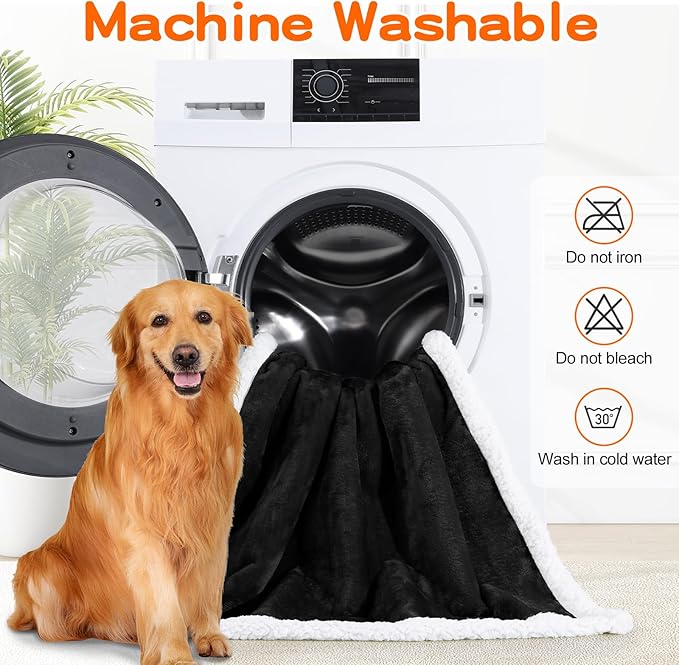 Smiry Waterproof Blanket Throw for Large Dogs, Soft Reversible Dog Blanket for Sofa Couch Bed, Washable Leakproof Sherpa Fleece Furniture Couch Protector(50"x60", Black/White)