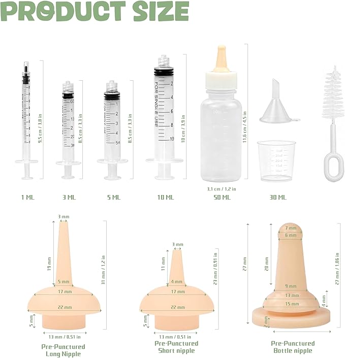 Pet Nursing Supplies, Kitten Bottle Feeding, Nursing Nipples for Newborn Kittens and Puppies, Pet Medicine Feeder, Kitten Bottles Starter Supplies