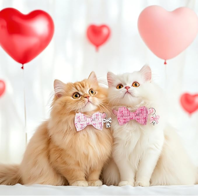 JarThenaAMCS 3 Pcs Pink Bow Cat Collar with Breakaway Bell Bow Tie Plaid Cute Bowtie Adjustable Kitten Collars for Small Pet Girl Boy Cats Small Pet Party