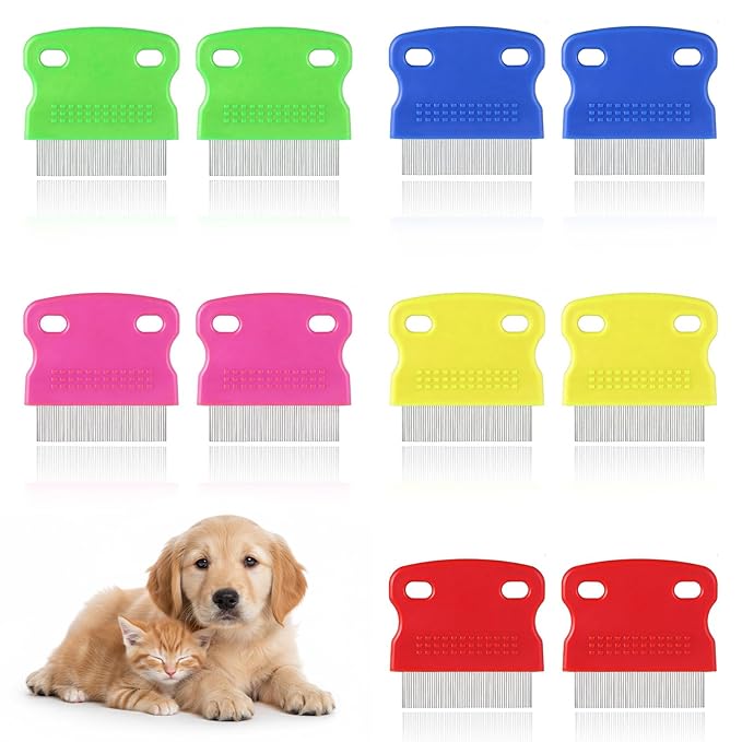 10 Pieces Dog Flea Comb, Flee Comb Cat Flea Combs Stainless Steel Teeth with Plastic Handle for Medium and Small Dogs Cats