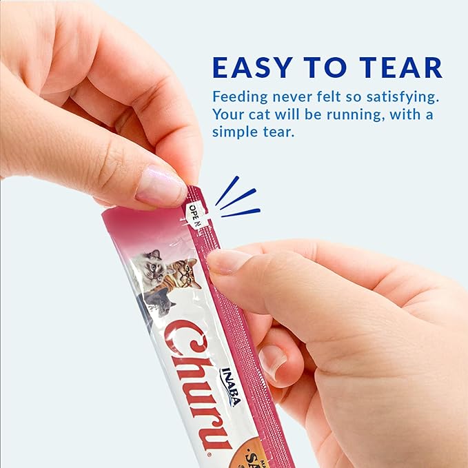 INABA Salmon Churu Cat Treats, Lickable, Squeezable Creamy Purée Cat Treat with Green Tea Extract & Taurine, 0.5 Ounces Each Tube, 24 Tubes (4 per Pack), Salmon Recipe