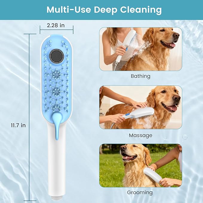 4 Mode Dog Shower Attachment, High Pressure Handheld Sprayer with ON/OFF Switch, 78 Inches Stainless Steel Hose, Diverter, Adhesive Holder, for Indoor/Outdoor Dog Bathing and Cleaning
