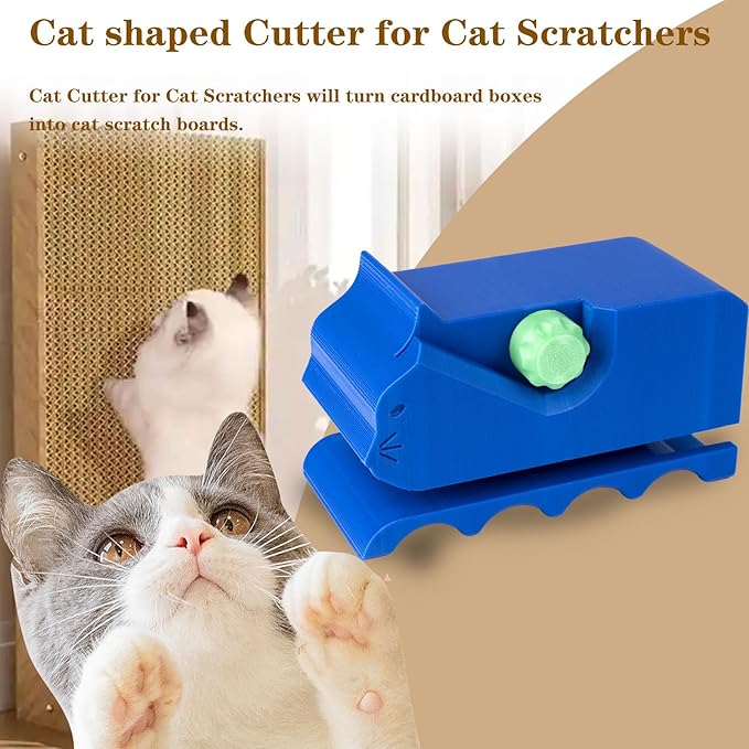 Cardboard Cutter for Cat Scratchers with 10pcs Blade,3D Printed Card Board Cutter Kids DIY Cat Scratchers Cardboard Strip Tool Machine for Cat Lovers (Blue)