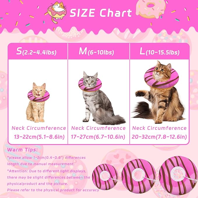 Seyezo Cat Cone Collar Soft, Adjustable Cat Recovery Collars Kitten Cones to Stop Licking, Cute Donut E Collar After Surgery, Anti-Lick Wound Healing Elizabethan Collar for Kittens (Pink, Medium)