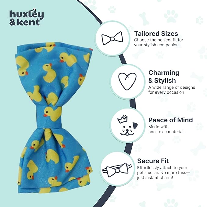 Huxley & Kent Pet Bow Tie for Dogs & Cats - Adjustable Hook & Loop Collar Accessory - Cute & Comfortable for Holidays & Celebrations - Lucky Ducky, Large