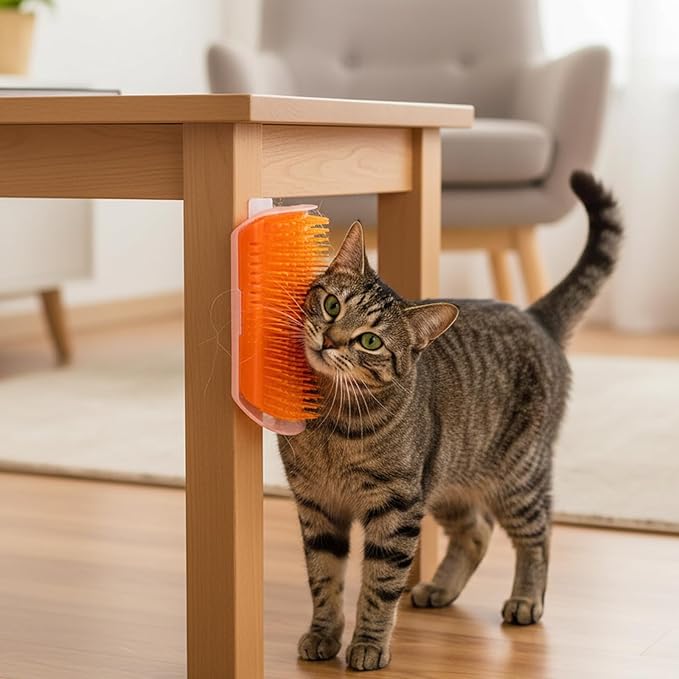 4 Pack Cat Face Scratcher, cat Corner Brush, 16 Adhesive Strips and 16 Screws for Easy Installation, Soft Silicone Material for Comfortable Grooming, Ideal for Furniture and Wall Corners